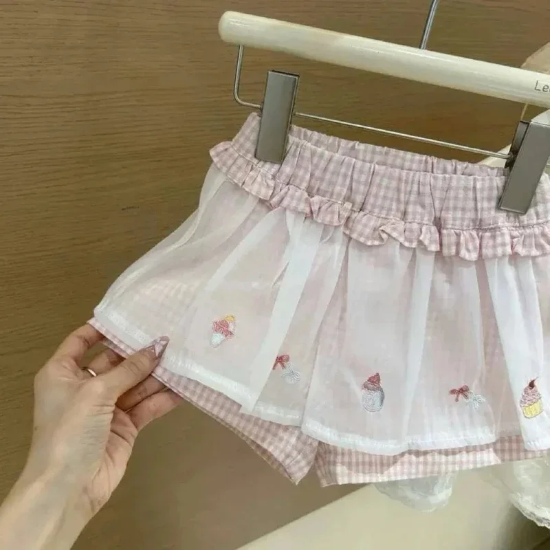 

2025 New Western Style Summer Children's Checkered Splicing Mesh Shorts