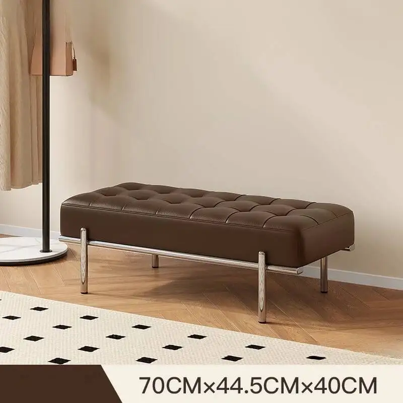 Modern Tufted Upholstered Leather Entryway Bench with Metal Legs Seating Bench for Bedroom Living Room Hallway