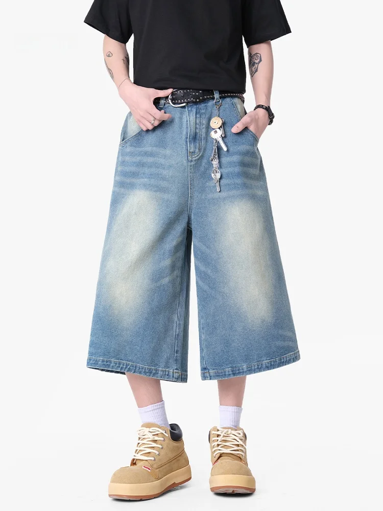 

Wmnm American Retro Men's Summer Faion Jeans orts Seven-Quarter Length Baggy Waed adient Wide Leg mid Waist Pants