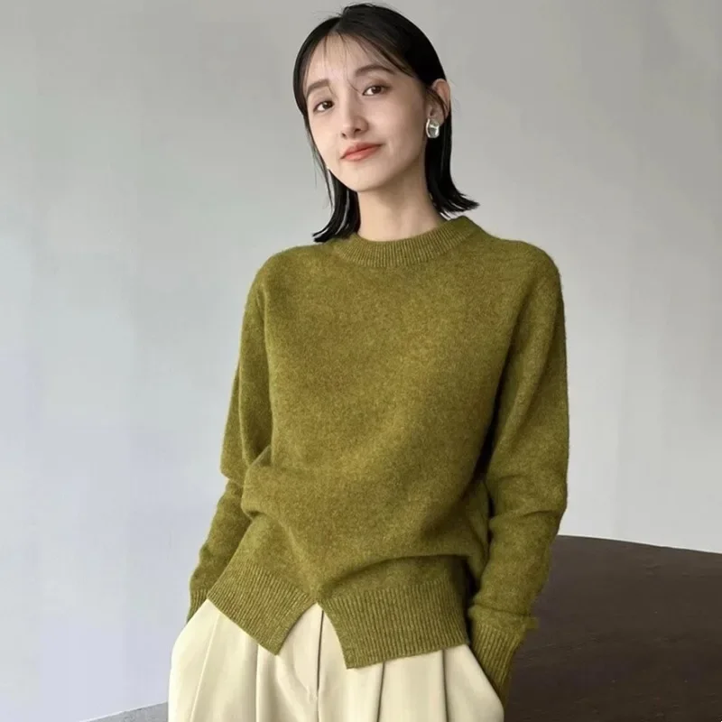 CL@E Sweater Women\'s Round Neck Extra Long Stacked Sleeve Hemp Fork Warm Wool Knitted Sweater for Autumn and Winter LUXURY