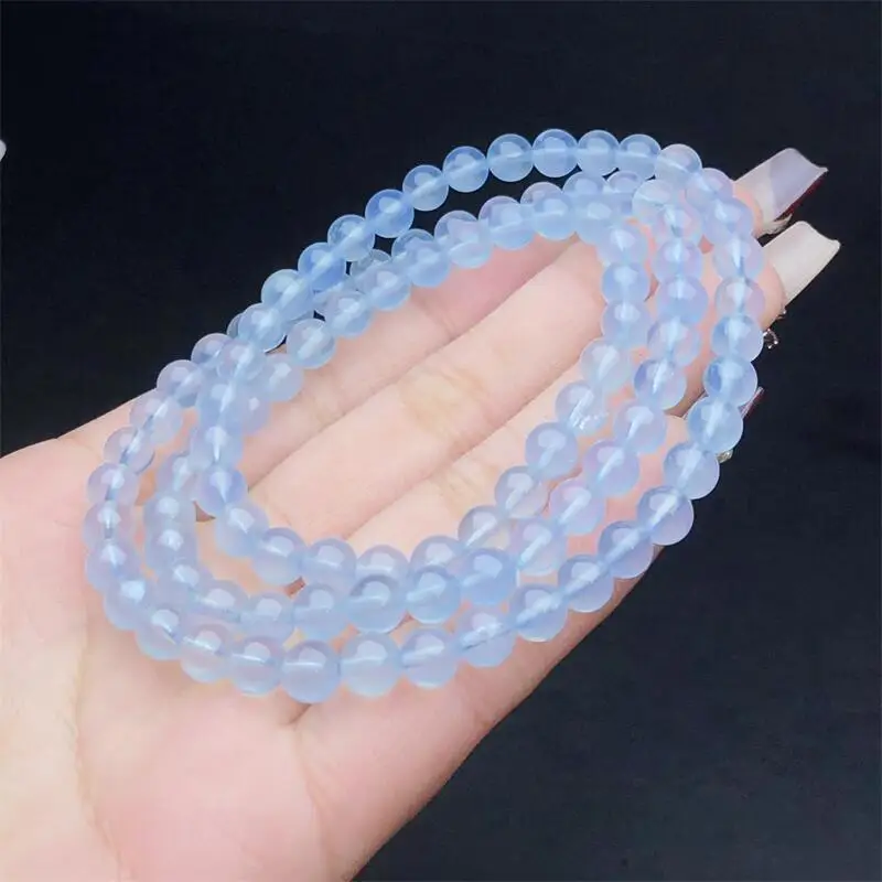

5MM Natural Aquamarine Triple Circle Bracelet String Charms Handmade Fortune Energy Mineral Woman Amulet Jewelry Gift 1PCS