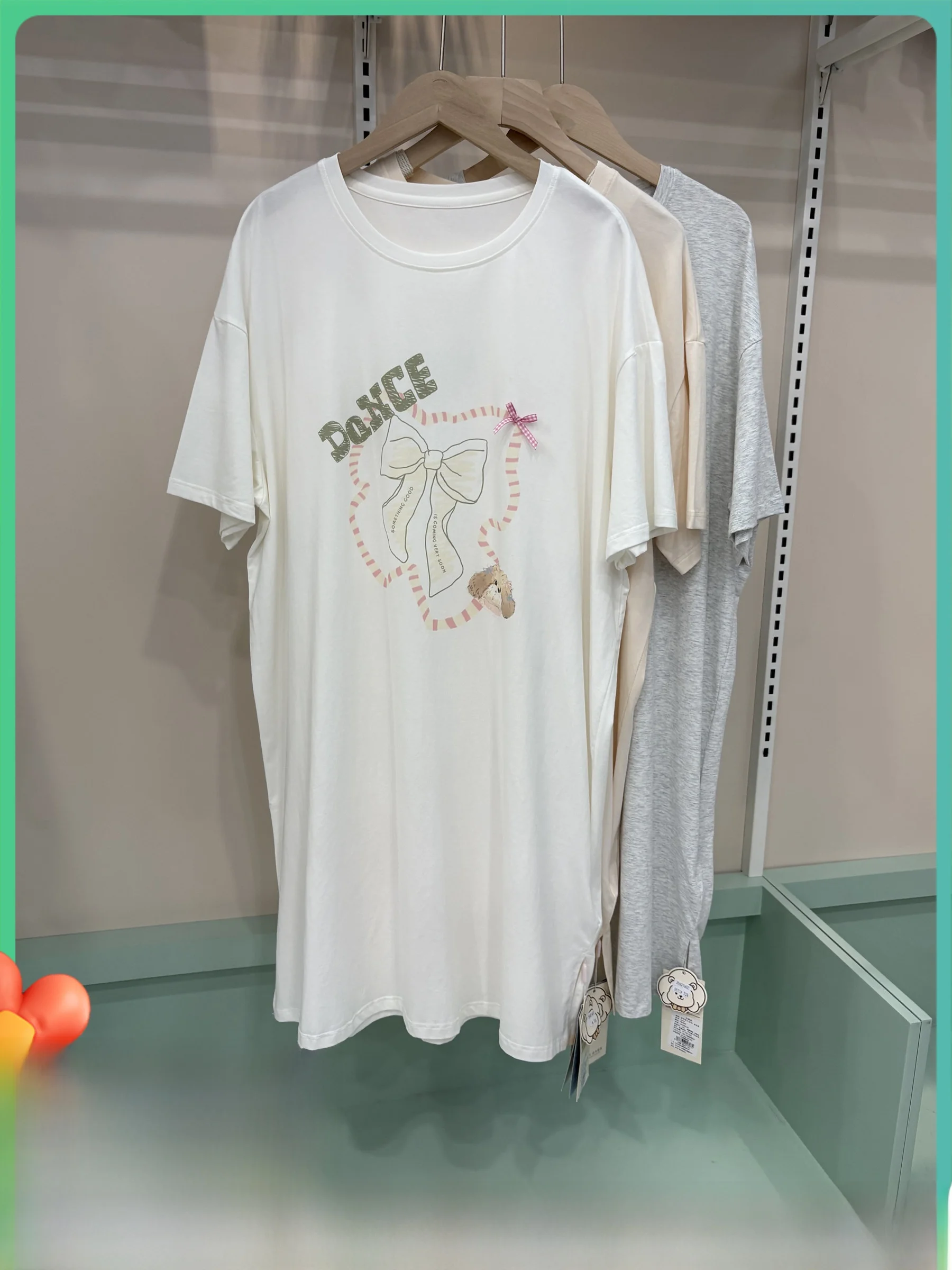 甘い漫画風半袖レディースコットンミドル丈スリープドレス-快適で通気性のあるホームウェア-カジュアルな散歩に