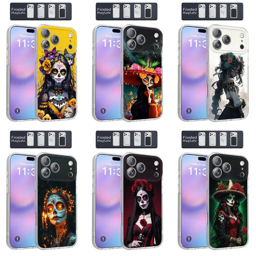 

Skull Girl Catrina Day of the Dead Mexica Phone Case For iPhone 17,16,15,14,13,12,11,Pro,Max,Plus,E,Air,Mini Magnetic Magsafe