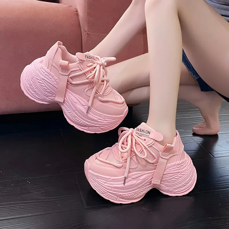 2022 Spring Bright Black Color Chunky Shoes Women\'s Vulcanized Sneakers Platform Shoes New Girls Light Weight Leather Sneakers