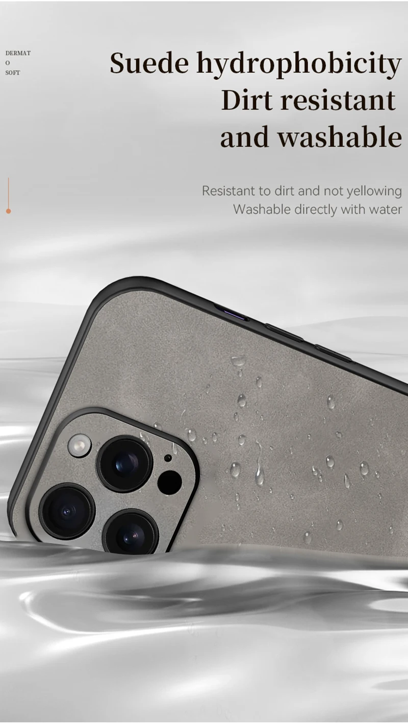 Luxuriöse Schaffell-Leder-Handyhülle für iPhone 17, 16, 15, 14, 13, 12, 11, Pro Max Plus XS mit Kameraobjektivschutz, matte Rückseite – Detail 5