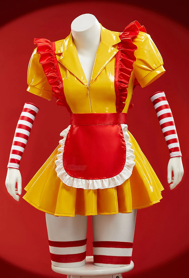 Yellow Sexy Halloween Party Clothes Outfit MC Cosplay Doujin Donald's Clothes Original Sexy Women PU Waitress Apron Uniforms