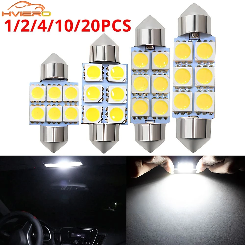 

1/2/4/10/20PCS Car Reading Trunk Light Led 5050 31/36/39/41MM License Plate Lamp Dome Festoon 6SMD Auto Door Interior Lighting