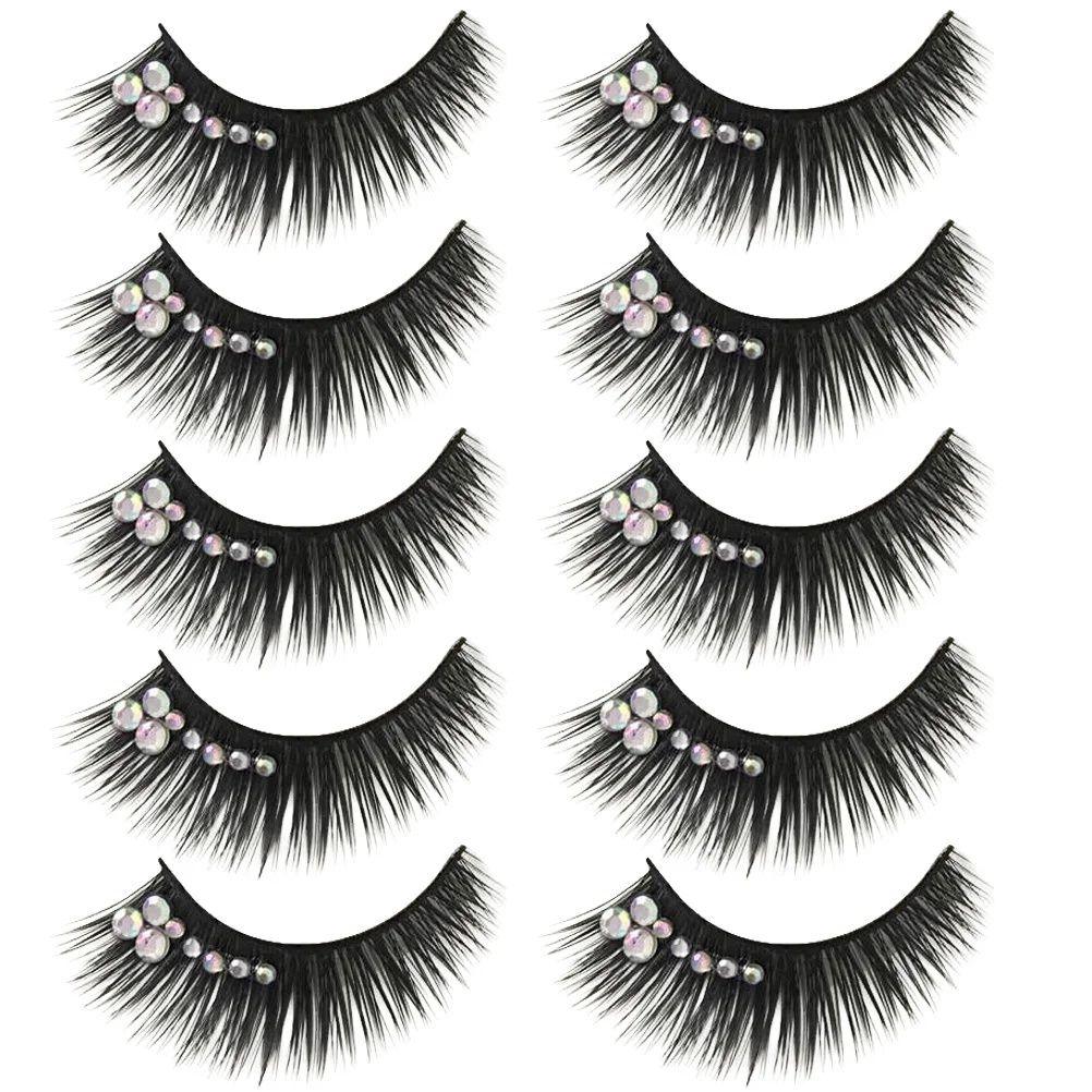 

5 Pairs Diamond Eyelashes Decor False Extensions Fake Dense Long Artificial Fiber Realistic