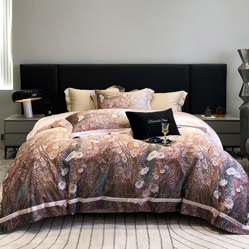 

1000TC Egyptian Cotton Luxury Flowers Digital Printing Bedding Set 1 Duvet Cover Set, 1 Flat/Fitted Bed Sheet, 2 Pillowcases