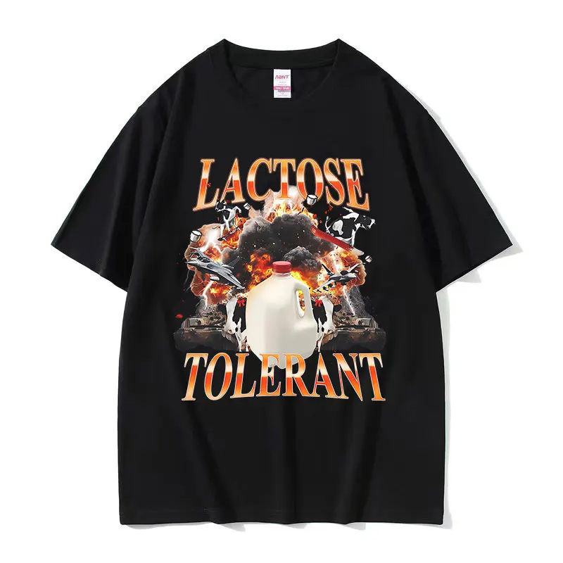Lactose Tolerant Funny Graphic T Shirt Unisex Vintage High Quality Fashion T-shirts Men's Summer O-Neck Oversized Cotton T-shirt