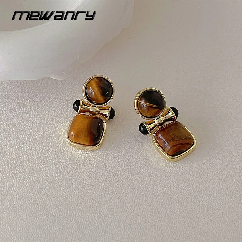 Mewanry Maillard Tiger Eye Square Pendant Drop Earrings For Women New Trendy Creative Vintage Elegant Daily Birthday Jewelry Gif