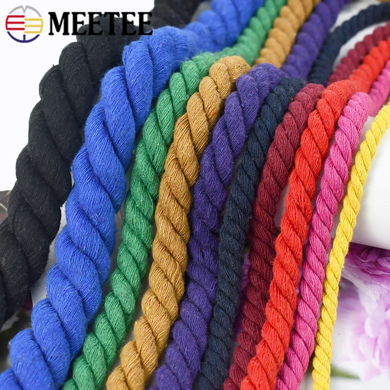 Meetee 5Meters 5/8/10/12/20mm Cotton Cord Home Decoration Ropes Tape Three-strand Twisted Cords DIY Sewing Accessories