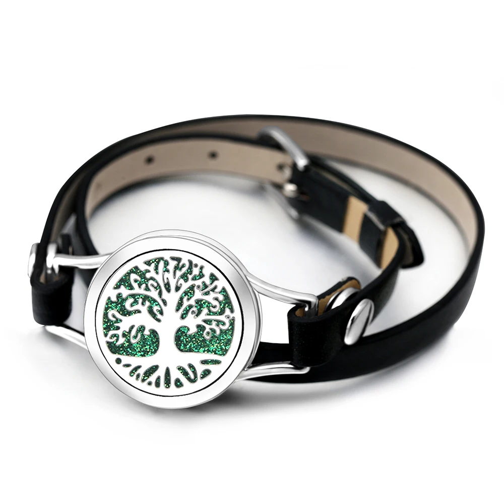 Tree of Life Aromatherapy Bracelet Essential Oil Diffuser Perfume Jewelry Locket Multilayer Leather Wristbands Couple Bracelet