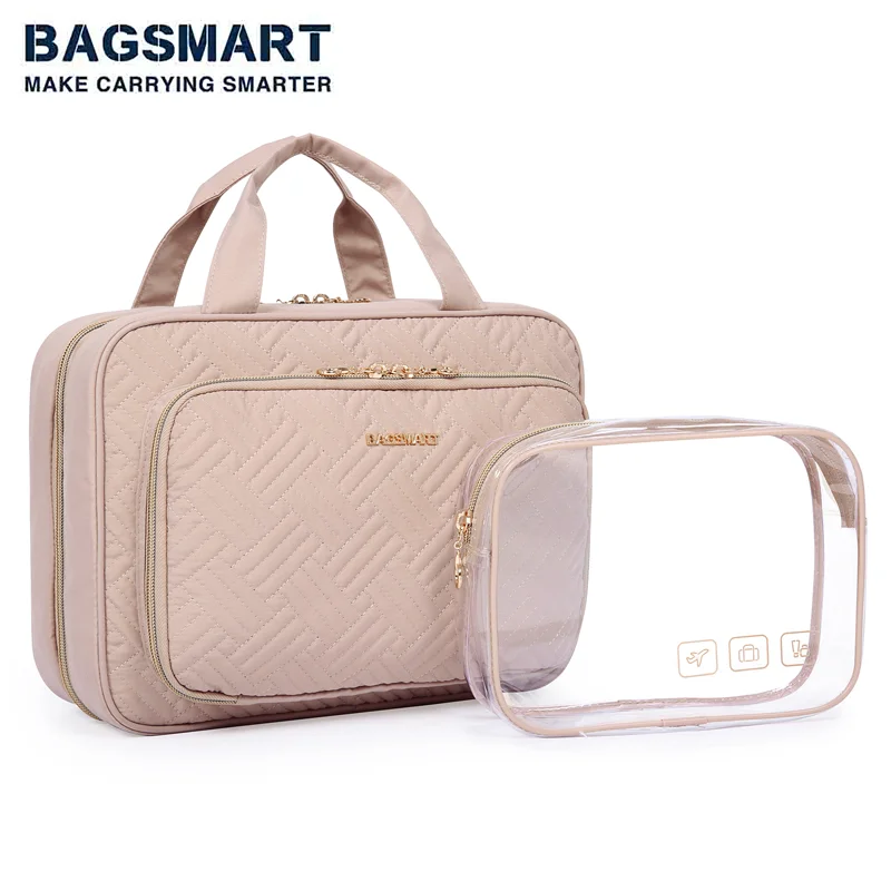 BAGSMART Large Capacity Toiletry Bag with Transparent Outdoor Multifunction Cosmetic Bag Women Hanging Travel Makeup Organizer