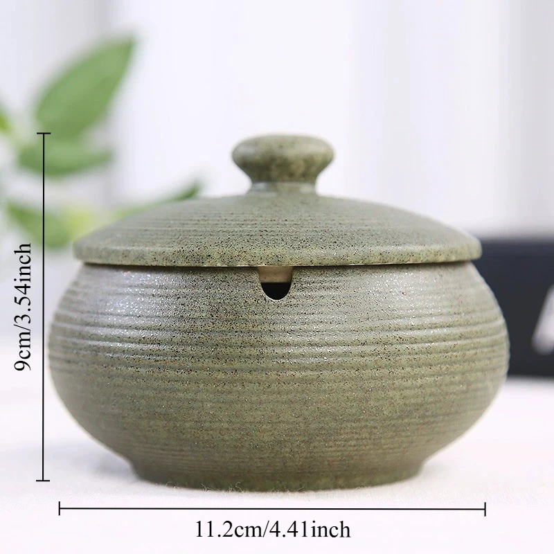 European Ceramic Ashtray with Lid Creative Kiln Change Glaze Decorative Desktop Ashtrays Living Room Retro Ash Tray Ornaments