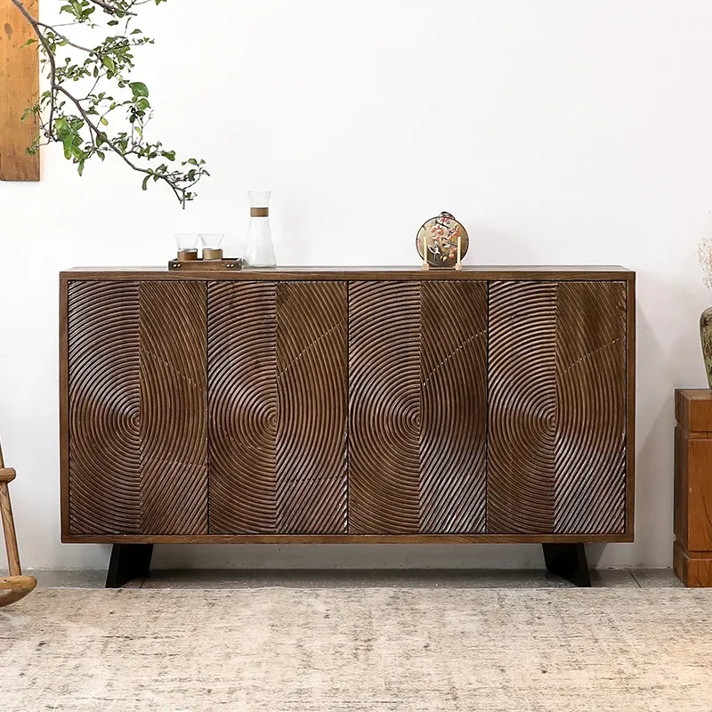Retro Solid Wood Sideboard Wabi Style Entryway Storage Cabinet Medium Size Shoe Organizer for Dining Room Foyer