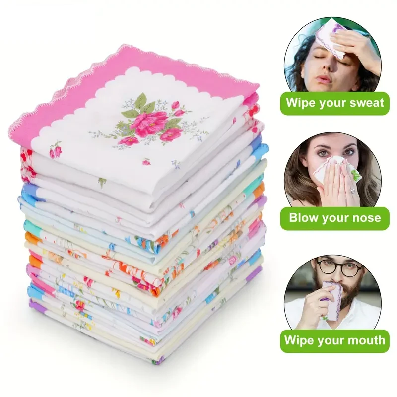 5 Pack 11X11In Women's Pure Cotton Handkerchief, Retro Floral Square Handkerchief, Women's Portable Flap Pocket Pants Square