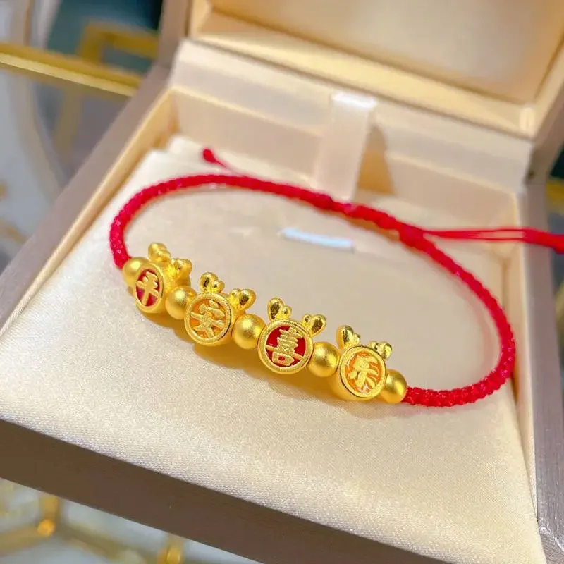 2024 New Gold Color Ping An Happy Dragon Bracelet Female Birthday Year Woven Red Rope Birthday Gifts To Ward Off Evil Spirits