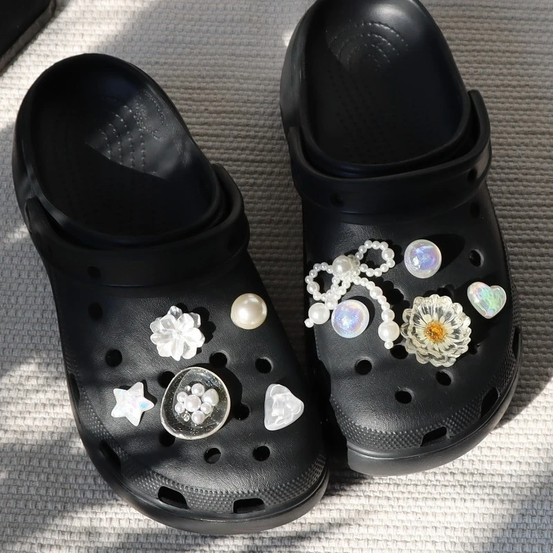 

1Set DIY Colorful Powder Shoe Charms Set Fashion Crystal Pearl Flower Shoe Decorations Detachable Shoes Accessories
