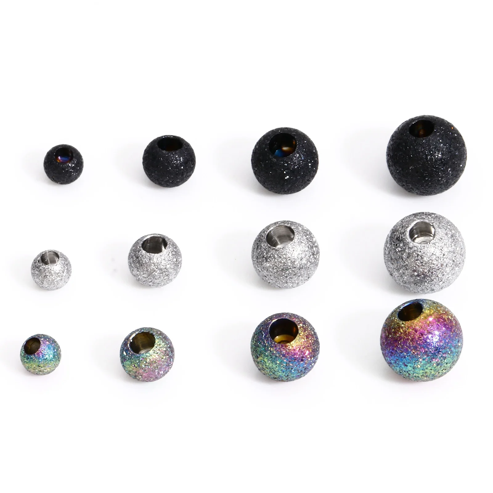 5PCs 304 Stainless Steel Beads For Jewelry Making (Half Drilled) Round 3-6mm Sparkledust Beads Scrapbook Decoration Diy Supplies