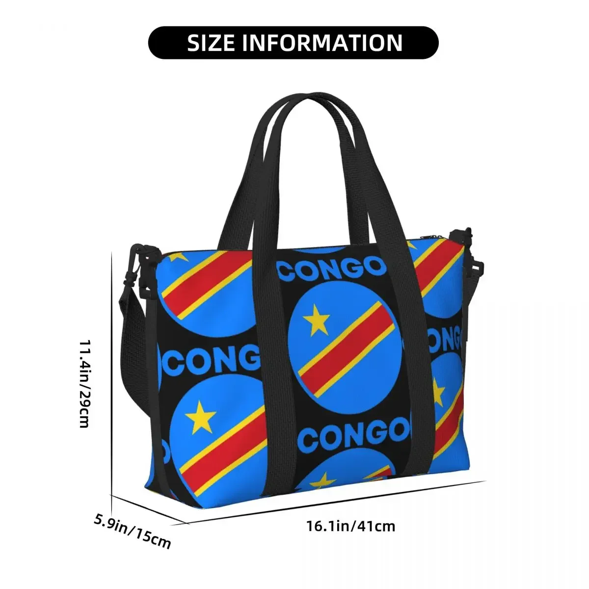 Flag Of Congo Kinshasa Flag Of Zaire Beach Travel Bag Large Capacity Tote Bags For Gym Sport Women Shopping Duffle Shoulder Bag