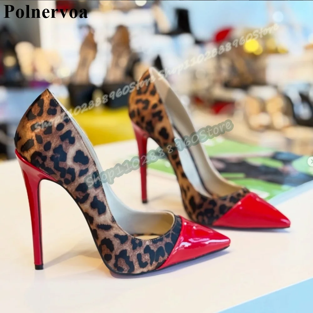 

Mixed Splicing Leopard Pointy Pumps Stilettos High Heel Shoes For Women Slip On Pointed Toe Sexy Party Patchwork Women Pumps