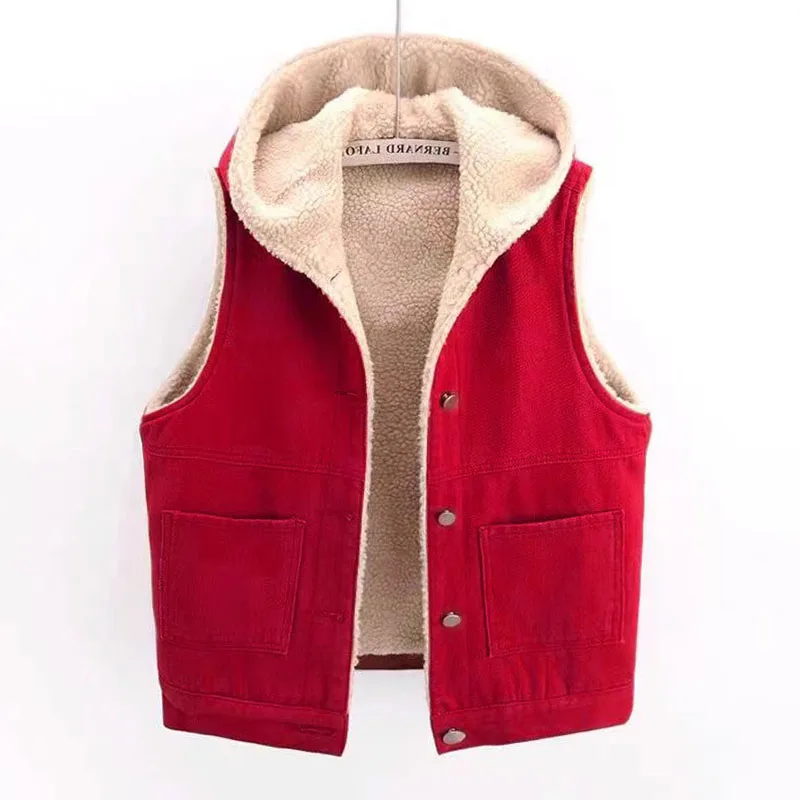 خروف الفراء اصطف Thiened مقنعين سترة جينز المرأة فضفاضة القطن سترة ملابس خارجية الخريف الشتاء جديد Sle تخفيف Sle لون نقي