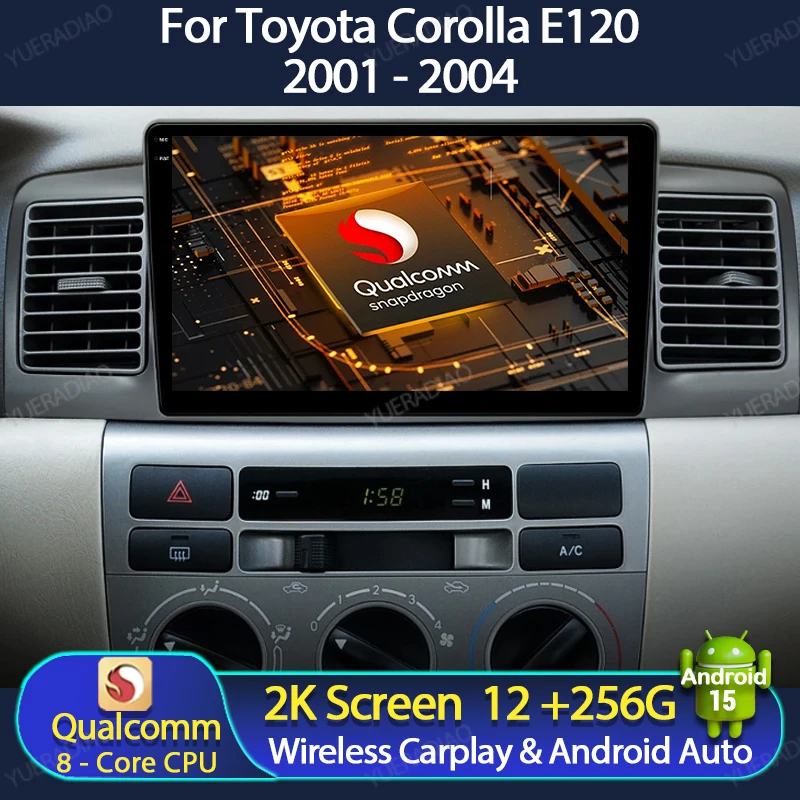 

Android 15 Car Radio For Toyota Corolla E120 2001 2002 2003 2004 QLED 2DIN GPS NAVI Multimedia Video Player Qualcomm Head Unit