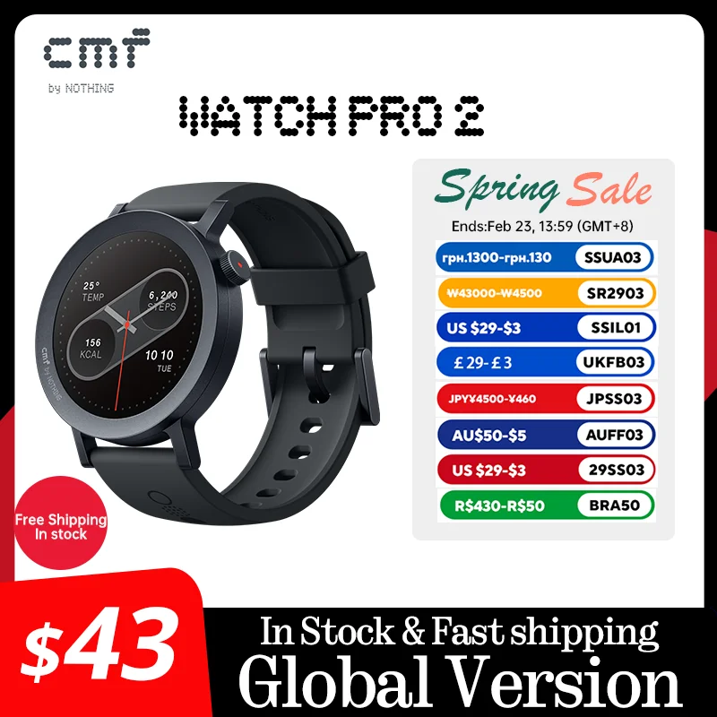 Global Version CMF by Nothing Watch Pro 2 1.32" AMOLED Bluetooth 5.3 BT Calls with AI Noise Reduction GPS cmf watch pro 2