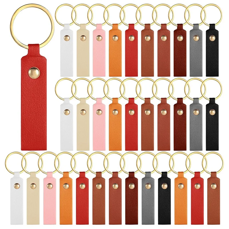 

AT43-100Pcs PU Leather Key Fob Kit, Leather Keychain Blanks With Gold Rivet And Metal Rings, Multicolor Key Chain Making Kit