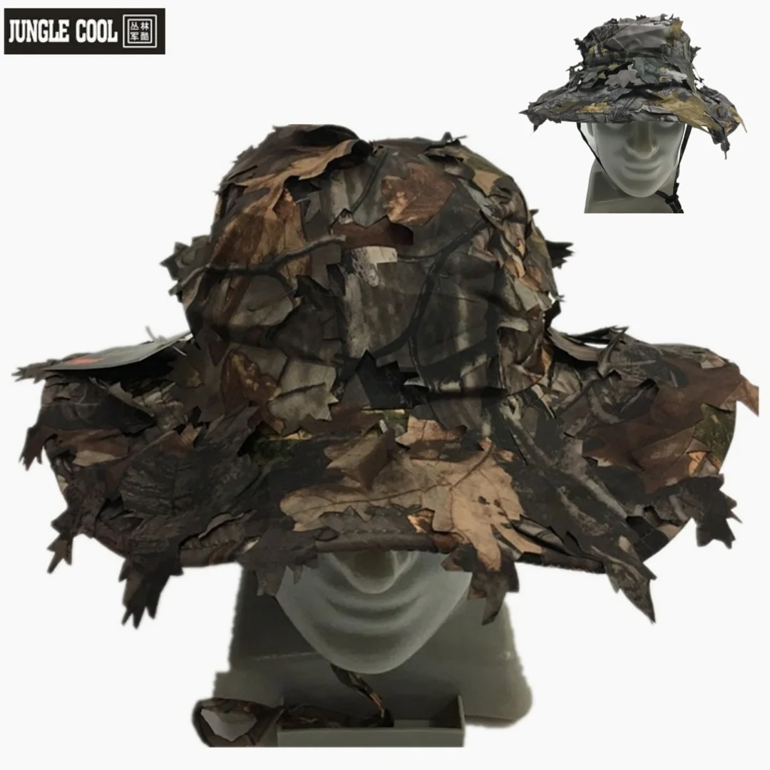 Out A003 Sun Protection Flat Cap Camouflage Effect 3D Leaves Outdoor Fishing Boonie Tactical Fashion Polyester Hunting Hat Bird