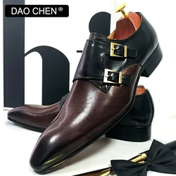 DAOCHEN-Sapatos de couro masculino, calçado casual, couro genuíno, pulseira marrom, cor marrom, roupa formal, casamento de escritório