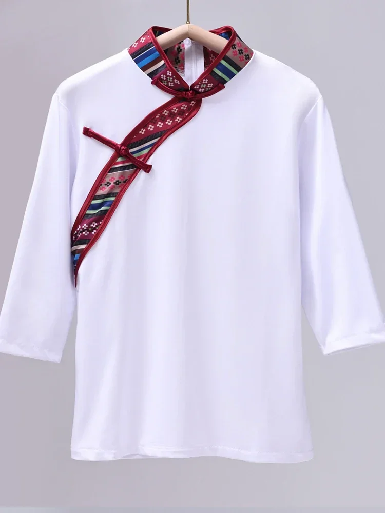 Chińskie tybetańskie topy do tańca Kobiety Tybetańskie topy sceniczne Koszule mniejszości narodowych Styl etniczny Mongolska tradycja taneczna