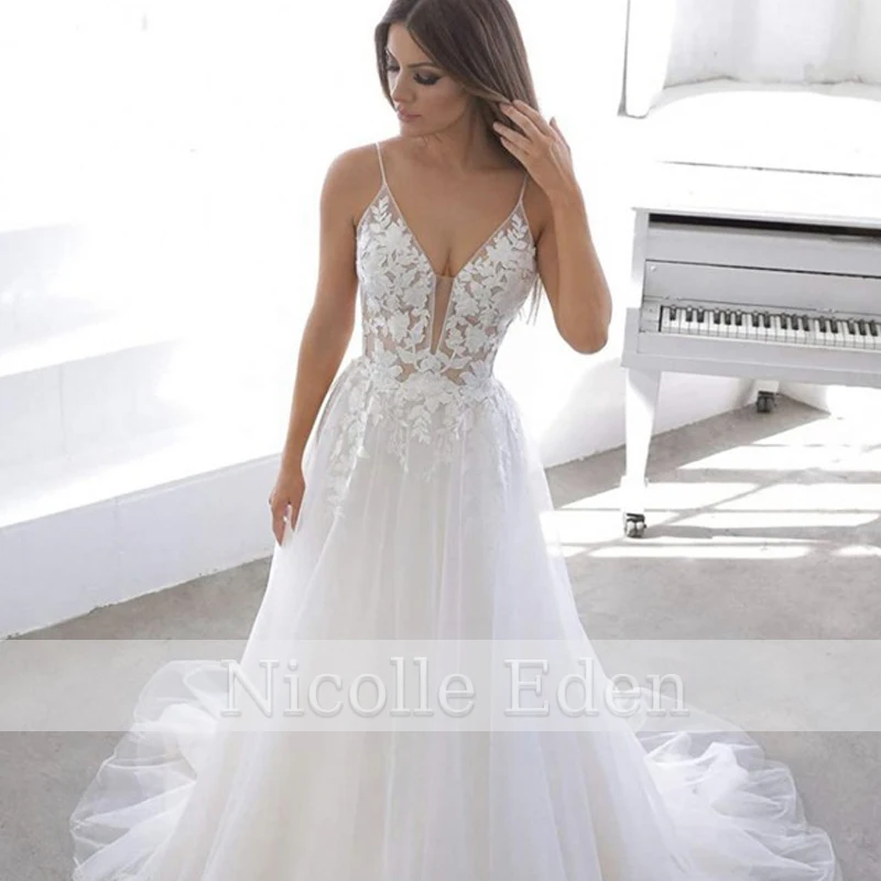 Nicolle Romantic Fancy Wedding Dresses Square Collars Long Sleeves Floral Print Lace up Corset Robe de Mariée Drop Shipping