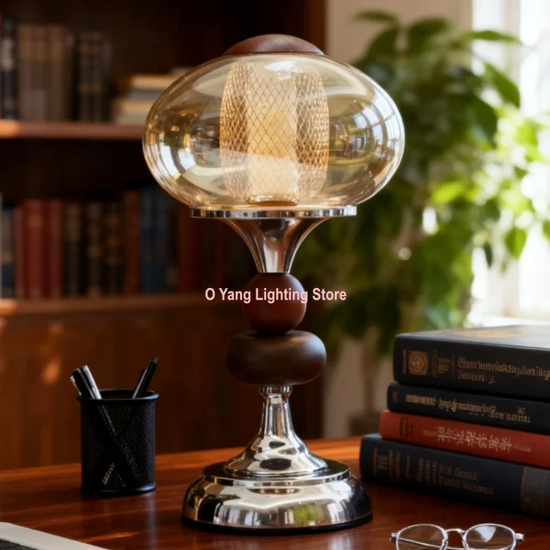 Middle Aged Solid Wood Palace Lamp Rechargeable Touch Switch Study Bedroom Bedside Lamp Decorative Atmosphere Small Night Light