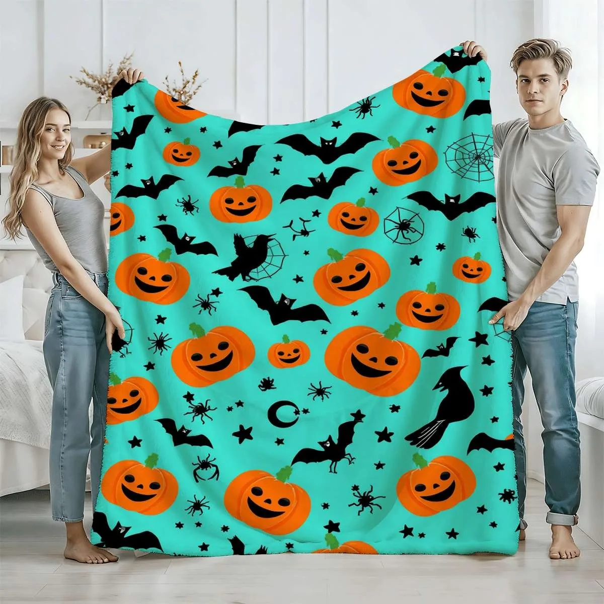Cartoon Halloween Crow Moon Star Print Throw Blanket Cozy Sofa Couch Manta Soft Bed Decorative Blanket For Bedroom Living Room