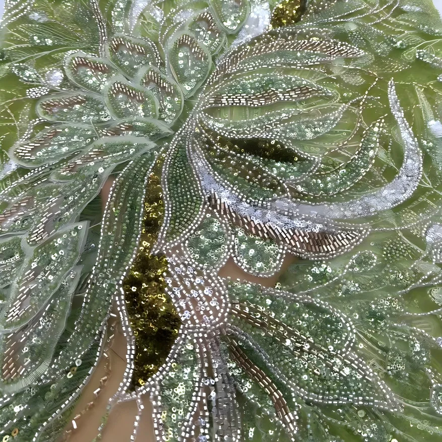 

Luxury African Lace Fabric Hand Beaded Sequins High Quality Embroidered Tulle Mesh For Bridal Wedding Dress Sewing 5 Yards