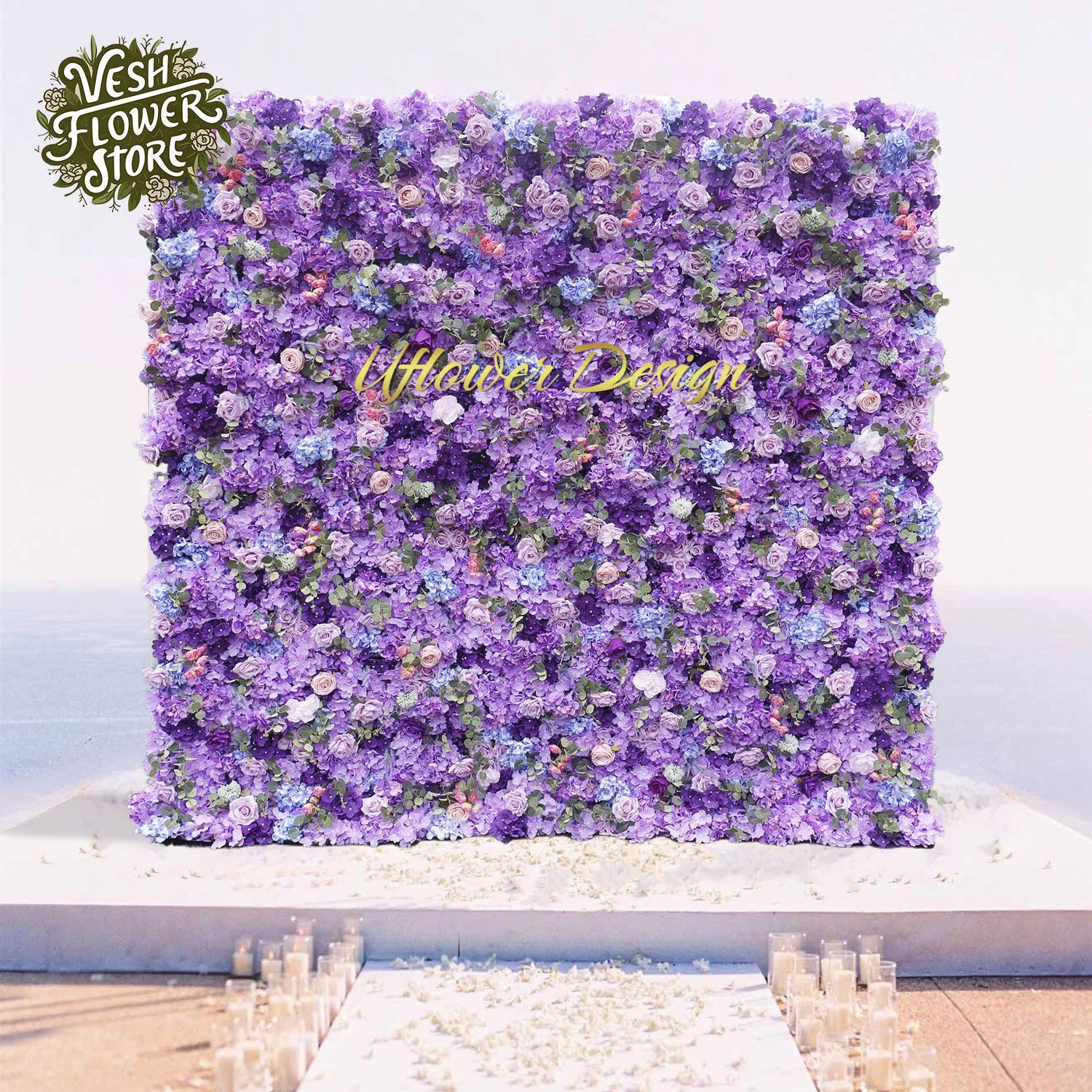 Uflower Luxury Artificial Purple Rose Ball 5D Flower Wall Arch Wedding Background Props Party Event Banquet Center Decor