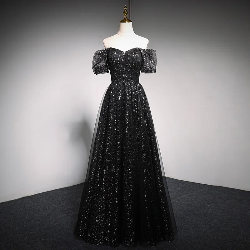 

Ele Bla Evening Gown for Women Large Size Ball Dr Korean Sle Bubble Sve mid Waist Long Skirt ort Sve