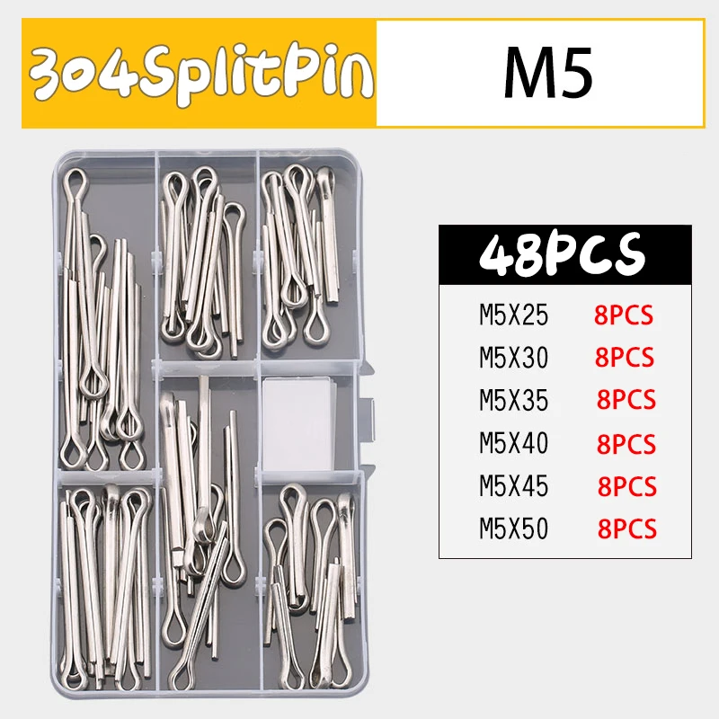 Cotter Pins ชุด30/48/90/260Pcs สแตนเลสสตีลแยก Pin ชุด M2 M2.5 M3 m4 M5M6 Cotter Pins ชุดรถแทรกเตอร์ Pin สำหรับรถยนต์