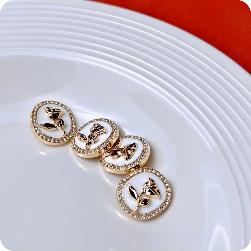 10pcs Metal Button Fashion Sewing Clothing Bag Coat Button High-Grade Rhinestones Decorative Rose Oval Button DIY Accessories
