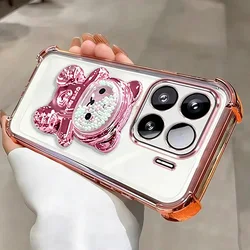 Realme16 Glitter Plating Case For Oppo Realme 16 Pro Plus 15 14 13 Realme 14 Pro Plus Cute Bear Bracket Transparent Stand Cover
