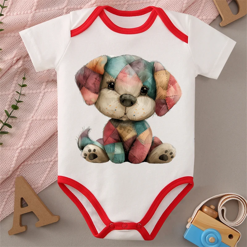 

100% хлопковая ткань, кукольная маленькая собачка, милый принт, удобное мягкое боди для ребенка, комбинезон для новорожденных от 0 до 12 месяцев