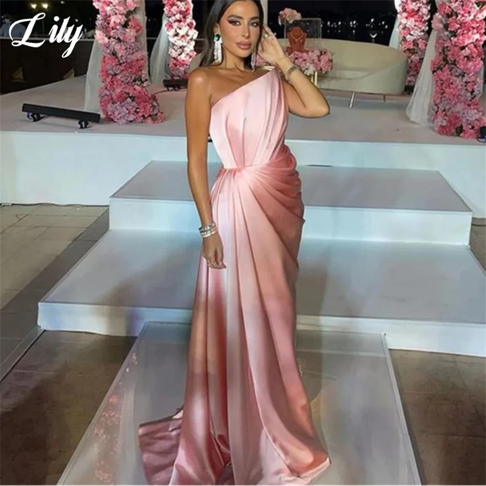 

Lily Pink Simple Evening Dresses Fashion Strapless Ruched Party Dresses Sleeveless Floor- Length robe de soirée Customized
