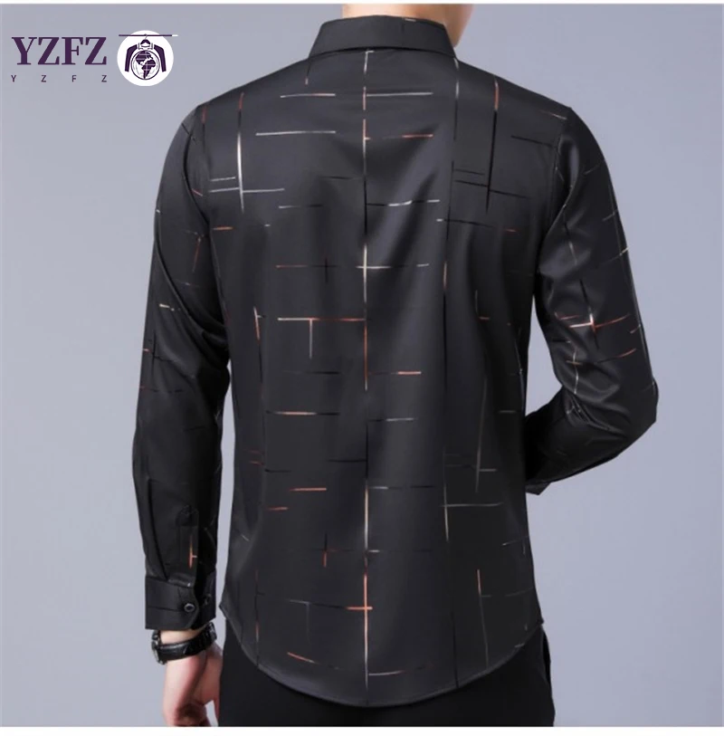 Camisa estampada de manga larga informal y de moda para hombre Top de negocios resistente a las arrugas sin planchar