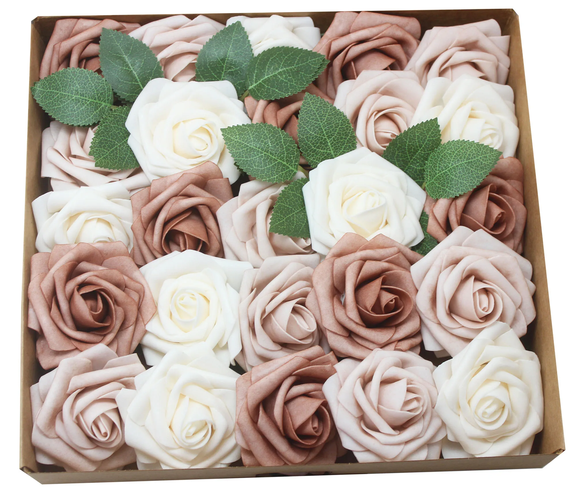 

25pcs Artficial Flowers Rose Bouquets Real Look Brown Flower for Bridesmaid Wedding Birthday Party Centerpieces Arrangements