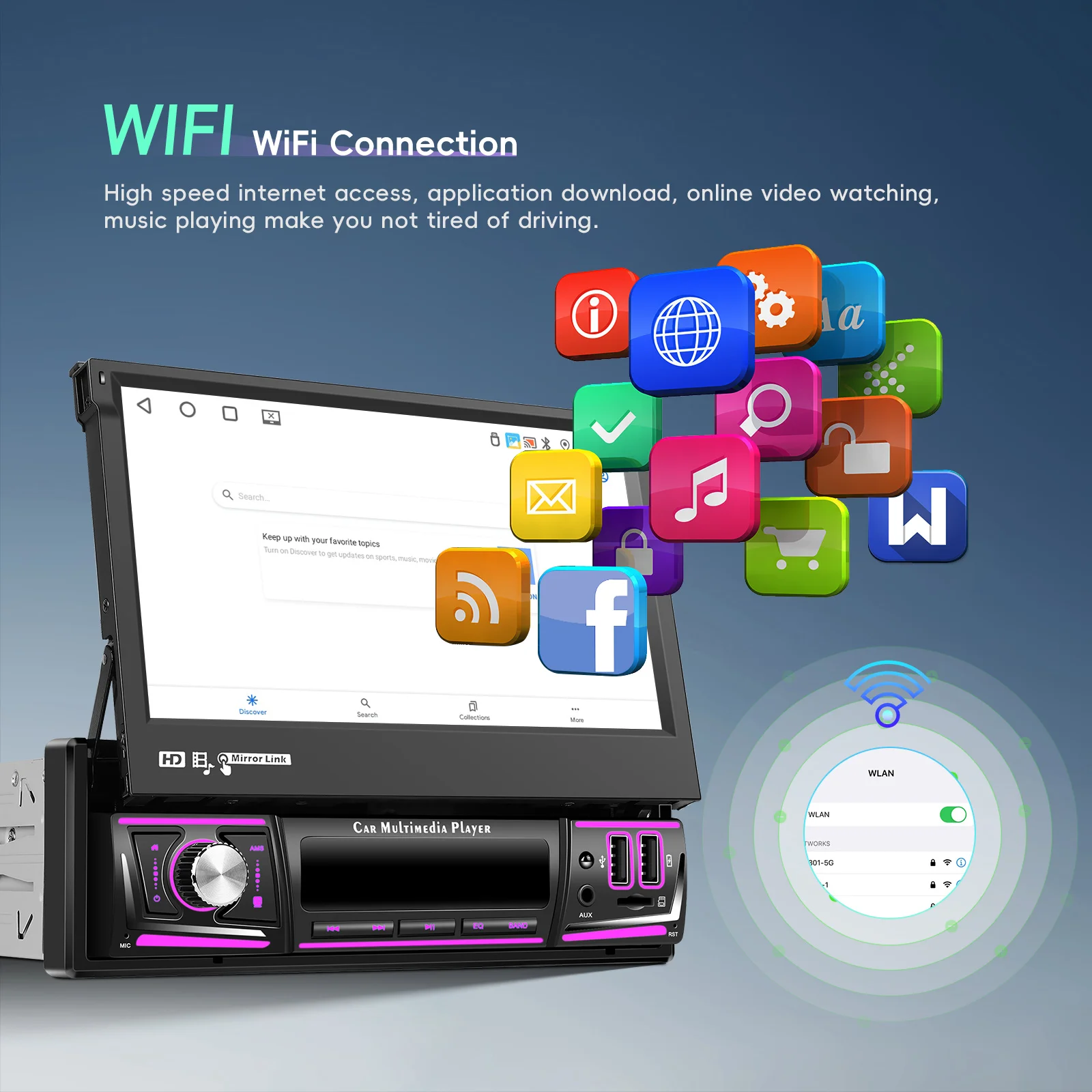 Podofo 7 ''1DIN IPS شاشة تعمل باللمس 4 + 64G Android15 Car Tereo Wireless Carplay GPS Navi Wifi FM RDS بلوتوث USB الوسائط المتعددة #4