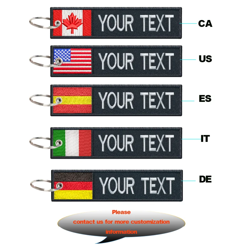 Personalized embroidered double-sided text keychain containing the national flag