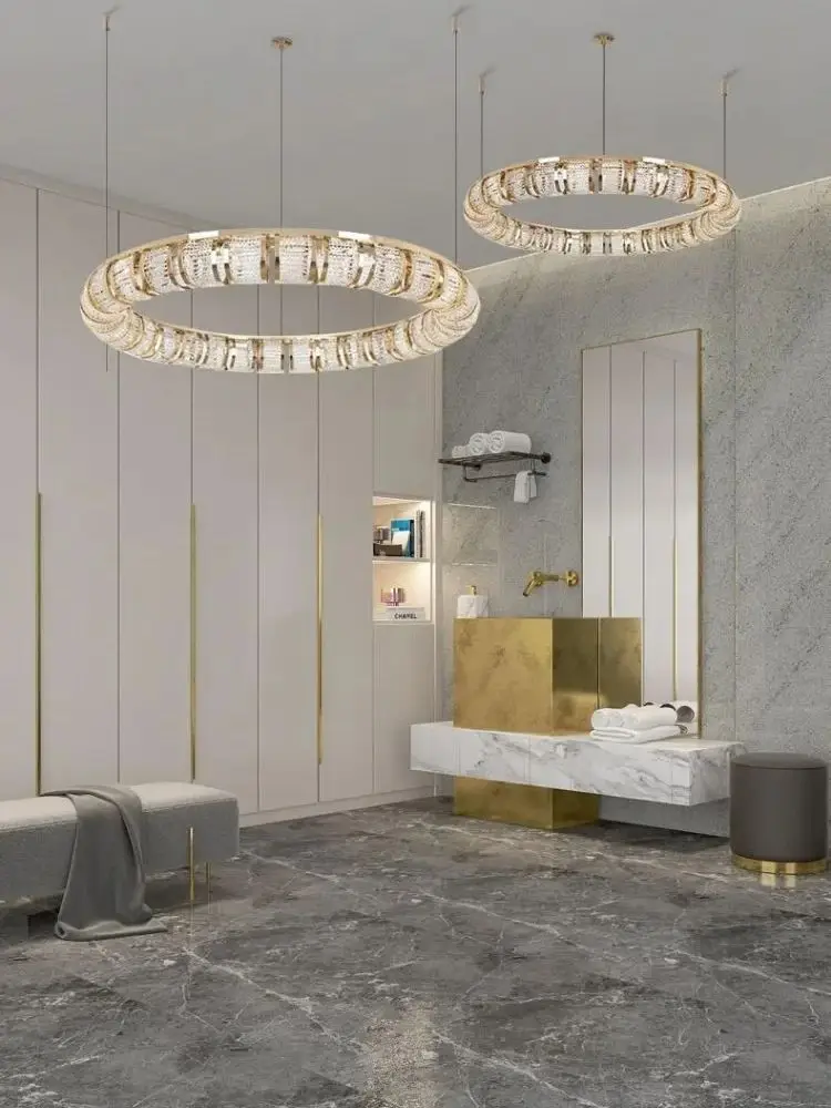 Lekki Luksusowy Salon Okrągłe Kryształowe Lampy Wiszące Sypialnia Kreatywna Jadalnia Willa Salon Wejście Żyrandol Oświetlenie
