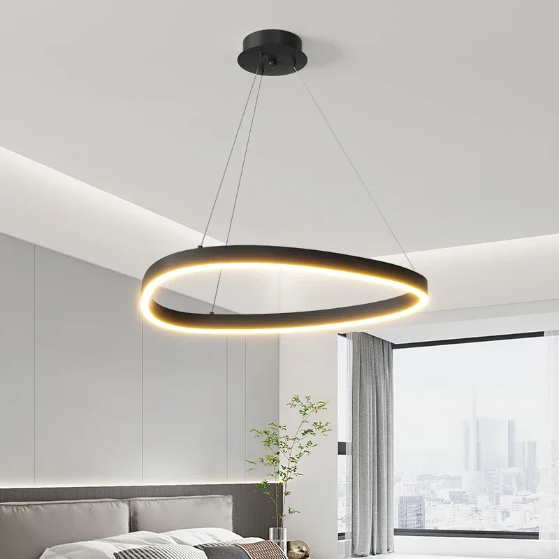 Imagem -04 - Modern Escovado Anéis Led Lustre Home Pendant Iluminação Teto Montado Lâmpada Sala de Estar Quarto Preto Branco Pendurado Luz